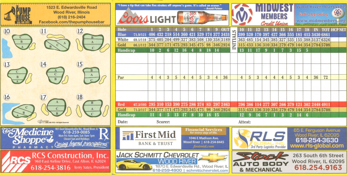 Scorecard Belk Park Golf Course